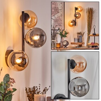 Chehalis Kogellampje, Wandlamp Amber, Rookkleurig, 3-lichts