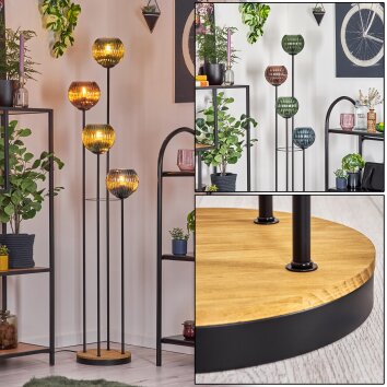 Koyoto Staande lamp Hout donker, Zwart, 4-lichts
