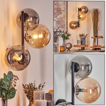 Chehalis Kogellampje, Wandlamp Amber, Rookkleurig, 3-lichts