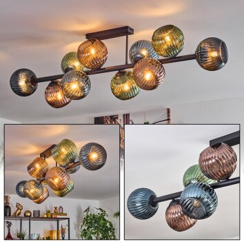 Gastor Plafondlamp, Kogellampje Blauw, Groen, Koperkleurig, 10-lichts