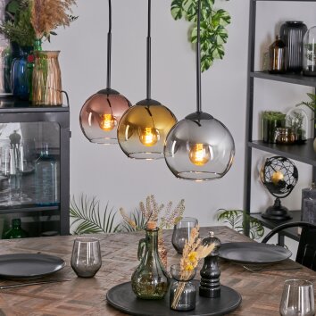 Koyoto Hanglamp, Kogellampje, Hanglamp Chroom, Goud, Duidelijk, Koperkleurig, Rookkleurig, 3-lichts