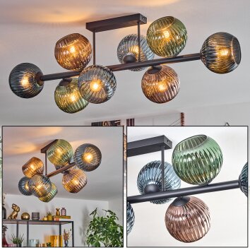 Koyoto Plafondlamp, Kogellampje Blauw, Groen, Koperkleurig, 8-lichts