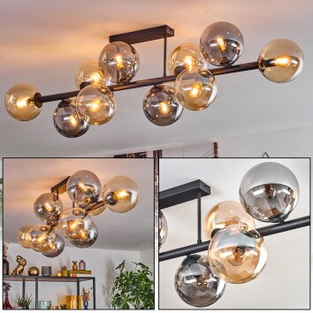 Gastor Plafondlamp, Kogellampje Amber, Rookkleurig, 10-lichts