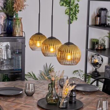 Koyoto Hanglamp, Kogellampje, Hanglamp Goud, Duidelijk, 3-lichts