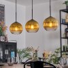 Koyoto Hanglamp, Kogellampje, Hanglamp Goud, Duidelijk, 3-lichts