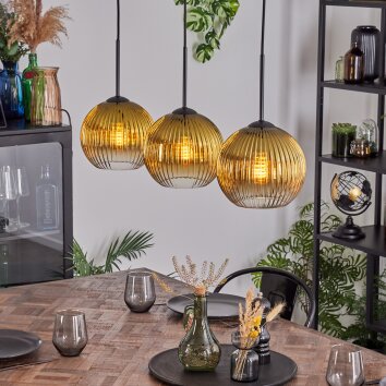 Koyoto Hanglamp, Kogellampje, Hanglamp Goud, Duidelijk, 3-lichts