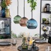 Koyoto Hanglamp, Kogellampje, Hanglamp Blauw, Groen, Koperkleurig, 3-lichts