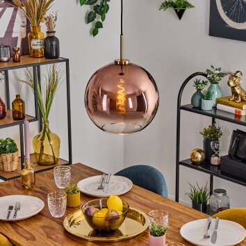 Koyoto Hanglamp, Kogellampje, Hanglamp Goud, Zwart, 1-licht