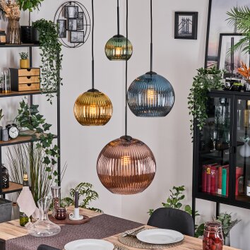 Koyoto Hanglamp, Kogellampje, Cluster hanglamp 35 cm Amber, Goud, Koperkleurig, Rookkleurig, 4-lichts