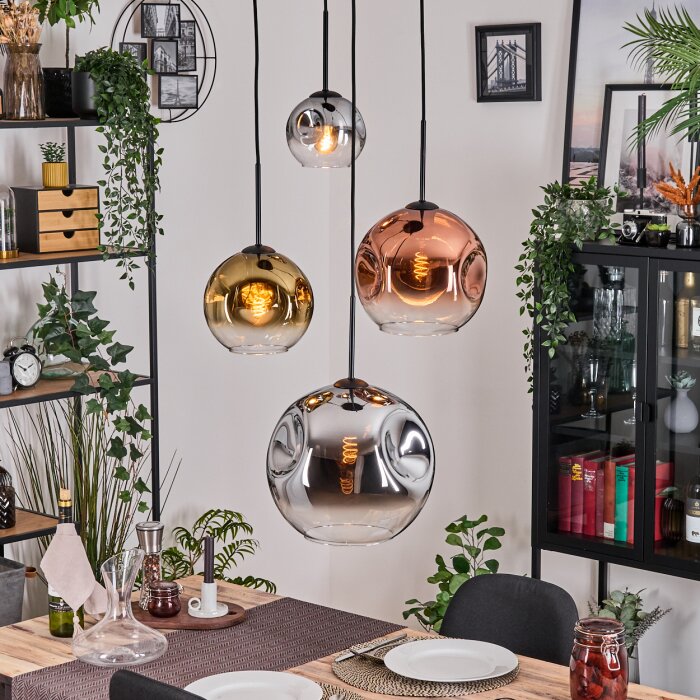 Ripoll Hanglamp, Kogellampje, Cluster hanglamp Chroom, Goud, Duidelijk, Koperkleurig, Rookkleurig, 4-lichts