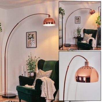 Baloca Staande lamp, Booglampen Koperkleurig, Zwart, 1-licht