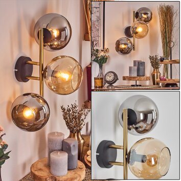 Koyoto Kogellampje, Wandlamp Goud, Zwart, 3-lichts