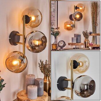 Koyoto Kogellampje, Wandlamp Goud, Zwart, 3-lichts