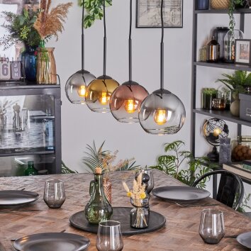 Koyoto Hanglamp, Kogellampje, Hanglamp Goud, Duidelijk, Koperkleurig, Rookkleurig, 4-lichts