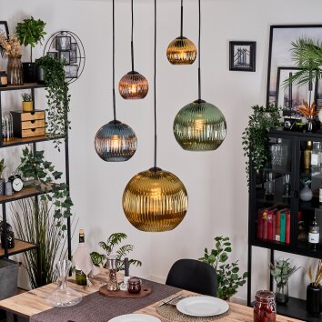 Koyoto Hanglamp, Kogellampje, Cluster hanglamp Blauw, Goud, Groen, Koperkleurig, 5-lichts