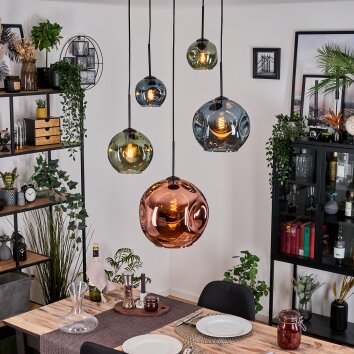 Ripoll Hanglamp, Kogellampje, Cluster hanglamp Blauw, Groen, Koperkleurig, 5-lichts