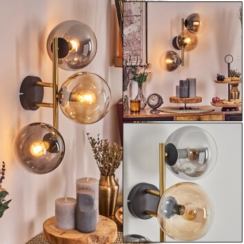 Gastor Kogellampje, Wandlamp Goud, Zwart, 3-lichts