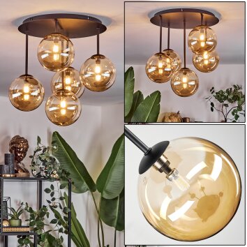 Chehalis Plafondlamp, Kogellampje Amber, 5-lichts