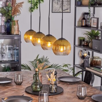 Koyoto Hanglamp, Kogellampje, Hanglamp Goud, Duidelijk, 4-lichts