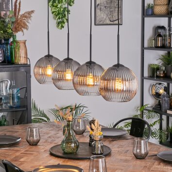 Koyoto Hanglamp, Kogellampje, Hanglamp Duidelijk, Rookkleurig, 4-lichts