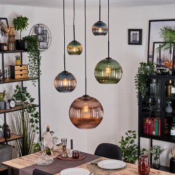 Koyoto Hanglamp, Kogellampje, Cluster hanglamp Blauw, Groen, Koperkleurig, 5-lichts