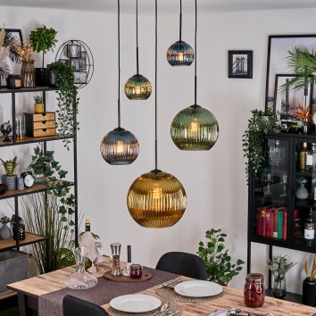 Koyoto Hanglamp, Kogellampje, Cluster hanglamp Blauw, Goud, Groen, 5-lichts