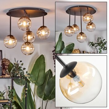 Chehalis Plafondlamp, Kogellampje Amber, Duidelijk, 5-lichts