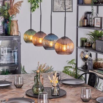 Koyoto Hanglamp, Kogellampje, Hanglamp Blauw, Groen, Koperkleurig, 4-lichts