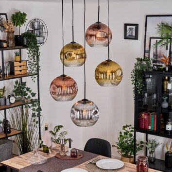 Koyoto Hanglamp, Kogellampje, Cluster hanglamp Chroom, Goud, Duidelijk, Koperkleurig, Rookkleurig, 5-lichts