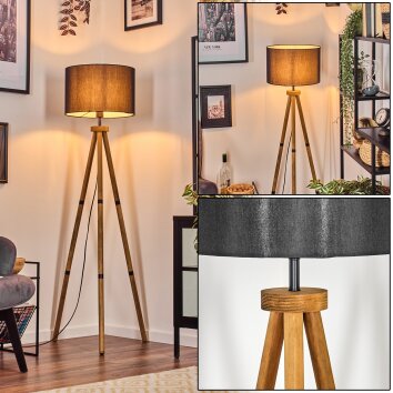 Soungou Staande lamp Hout donker, Zwart, 1-licht