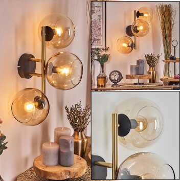 Koyoto Kogellampje, Wandlamp Goud, Zwart, 3-lichts