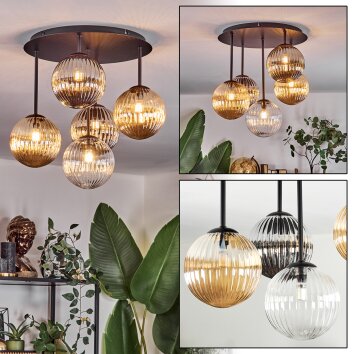Chehalis Plafondlamp, Kogellampje Amber, Duidelijk, Rookkleurig, 5-lichts