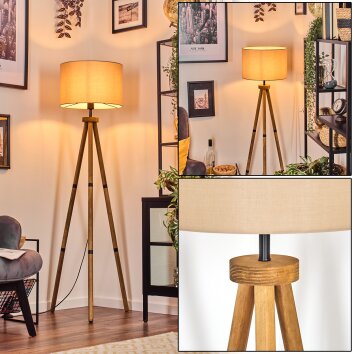 Soungou Staande lamp Hout donker, Zwart, 1-licht
