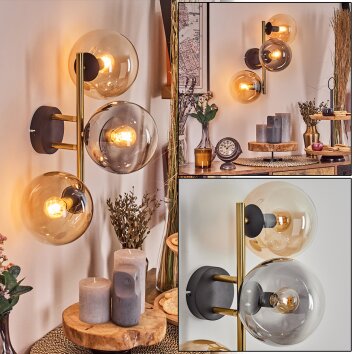 Gastor Kogellampje, Wandlamp Goud, Zwart, 3-lichts