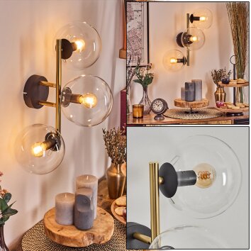 Gastor Kogellampje, Wandlamp Goud, Zwart, 3-lichts