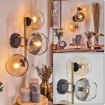 Koyoto Kogellampje, Wandlamp Goud, Zwart, 3-lichts