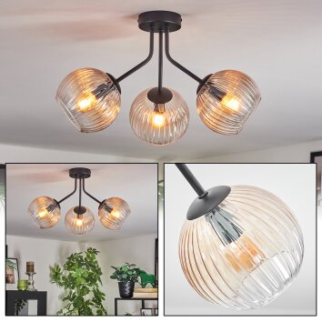 Koyoto Plafondlamp, Kogellampje Amber, Duidelijk, 3-lichts