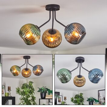 Koyoto Plafondlamp, Kogellampje Blauw, Goud, Groen, 3-lichts