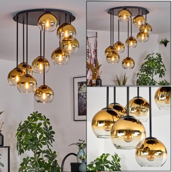 Koyoto Plafondlamp, Kogellampje Goud, Duidelijk, 9-lichts