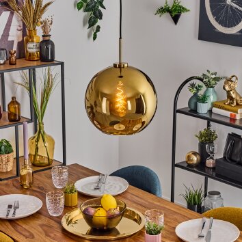 Koyoto Hanglamp, Kogellampje, Hanglamp Goud, Zwart, 1-licht