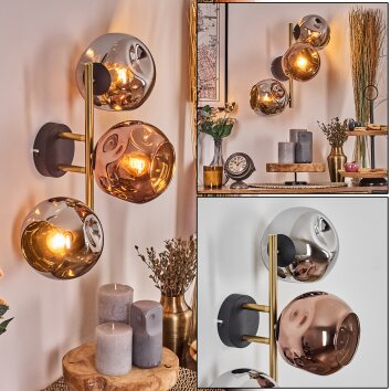 Gastor Kogellampje, Wandlamp Goud, Zwart, 3-lichts