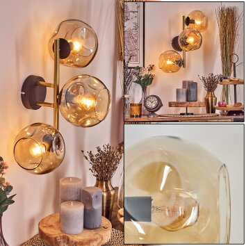 Gastor Kogellampje, Wandlamp Goud, Zwart, 3-lichts