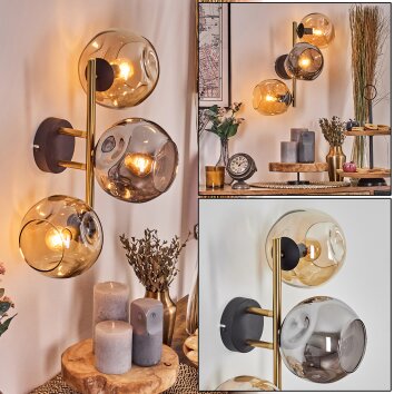 Ripoll Kogellampje, Wandlamp Goud, Zwart, 3-lichts