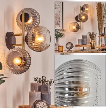 Koyoto Kogellampje, Wandlamp Goud, Zwart, 3-lichts