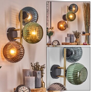 Koyoto Kogellampje, Wandlamp Goud, Zwart, 3-lichts