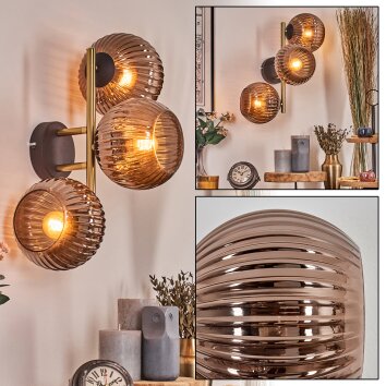 Koyoto Kogellampje, Wandlamp Goud, Zwart, 3-lichts