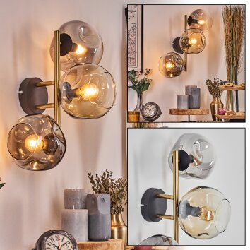 Ripoll Kogellampje, Wandlamp Goud, Zwart, 3-lichts
