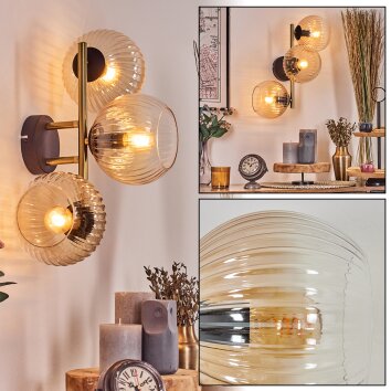 Koyoto Kogellampje, Wandlamp Goud, Zwart, 3-lichts