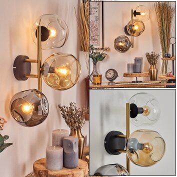 Ripoll Kogellampje, Wandlamp Goud, Zwart, 3-lichts