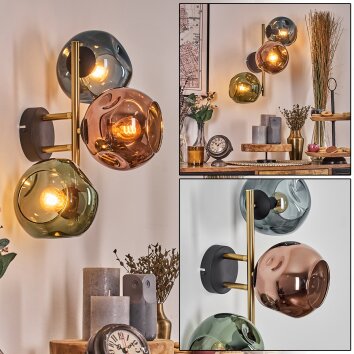 Ripoll Kogellampje, Wandlamp Goud, Zwart, 3-lichts
